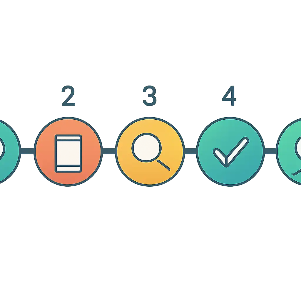 Five numbered circular icons connected by arrows in a horizontal flow, Kerala Lottery Result steps