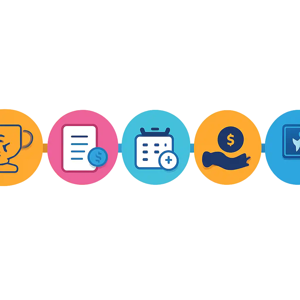 Five numbered circular icons connected by arrows in a horizontal flow, Prize Structure, Claim Rules and Time Limits steps