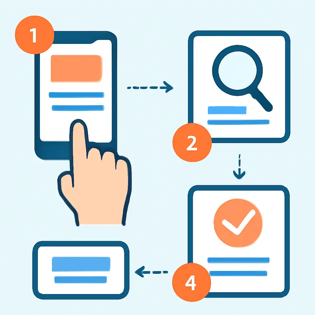 Annotated step diagram: checking results process with numbered callouts, Kerala Lottery Result